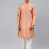 Men Peach-Coloured Embroidered Regular Kurta with Pyjamas