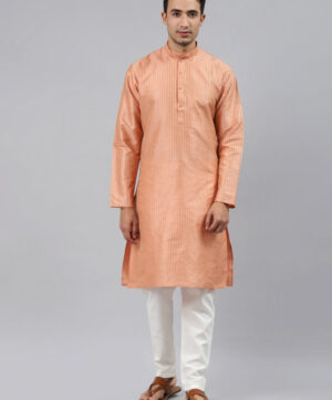 Men Peach-Coloured Embroidered Regular Kurta with Pyjamas