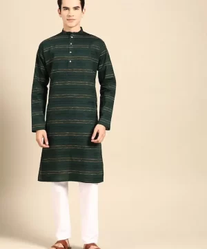 Men Striped Regular Pure Cotton Kurta with Pyjamas