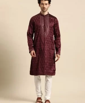 Men Ethnic Motifs Embroidered Regular Sequinned Kurta with Churidar