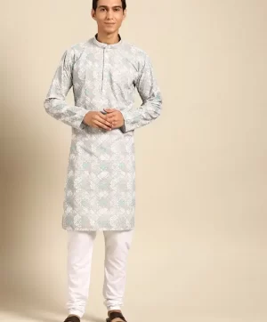 Men Ethnic Motifs Embroidered Regular Pure Cotton Kurta with Churidar