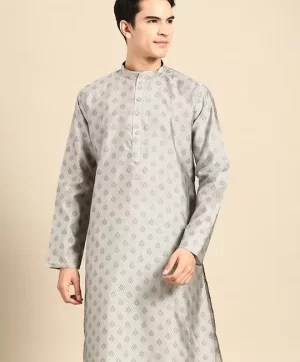 Ethnic Motifs Foil Printed Mandarin Collar Straight Kurta