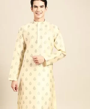 Ethnic Motifs Printed Mandarin Collar Pastel Straight Kurta