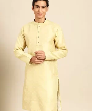 Geometric Woven Design Mandarin Collar Straight Kurta