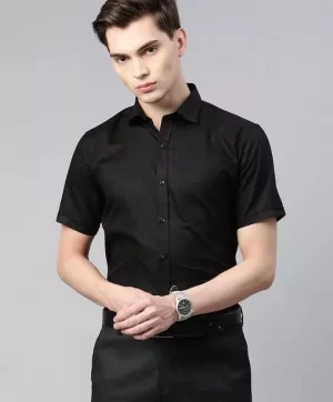 Men Black Regular Fit Solid Formal Shirt