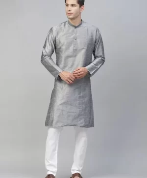 Men Grey Printed Kurta with Pyjamas