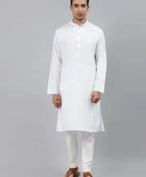 Men White Solid Kurta