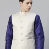 Men Woven Design Jaquard Silk Nehru Jacket