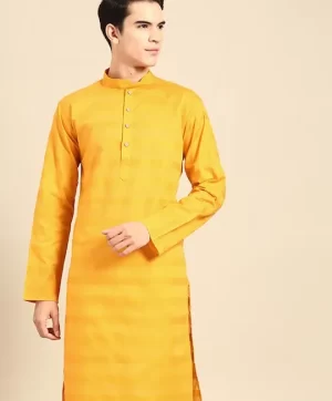 Striped Mandarin Collar Cotton Straight Kurta