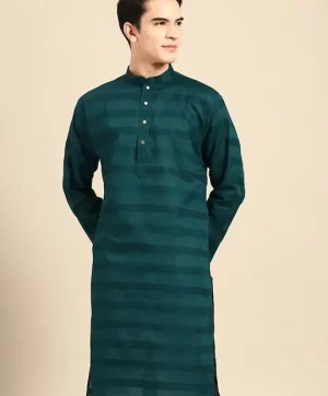 Striped Mandarin Collar Pure Cotton Straight Kurta