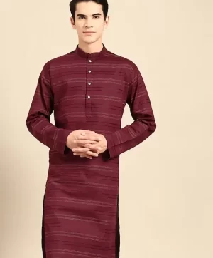 Striped Thread Work Cotton Kurta