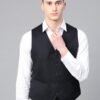 Men Navy Blue Solid Slim Fit Formal Waistcoat