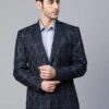 Men Navy Slim Fit Self-Checked Single-Breasted Formal Blazer