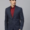 Men Navy Checked Single-Breasted Slim Fit Formal Blazer