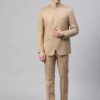 Men Beige Solid Slim Fit Ethnic Bandhgala Suit