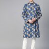 Men Navy Blue & Beige Floral Printed Straight Kurta