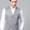 Men Grey Solid Slim Fit Formal Waistcoat