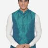 Men Teal Green Solid Nehru Jacket