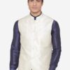 Men Off White Solid Waistcoat