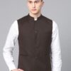 Men Coffee Brown Slim Fit Solid Nehru Jacket