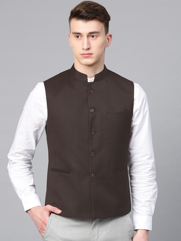 Taal Brown Moleskin Nehru Jacket - Heron's Ghyll