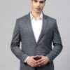 Men Grey & Blue Checked Slim Fit Single-Breasted Formal Blazer