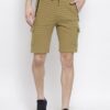 Men Beige Striped Slim Fit Mid-Rise Cargo Shorts