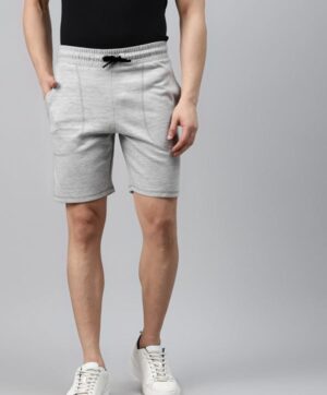 Men Grey Melange Pure Cotton Slim Fit Mid-Rise Training Shorts