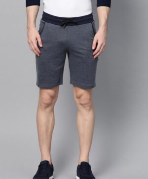 Men Navy Blue Solid Slim Fit Sports Shorts