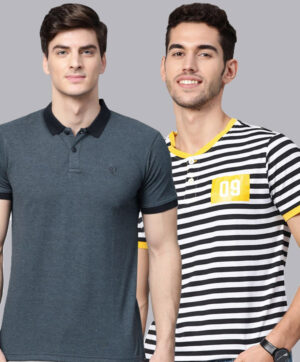 Men Pack Of 2 Green & Black V-Neck Slim Fit T-Shirts