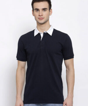 Men Navy Blue Polo Collar Slim Fit T-shirt