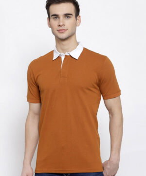 Men Tan Polo Collar Slim Fit T-shirt