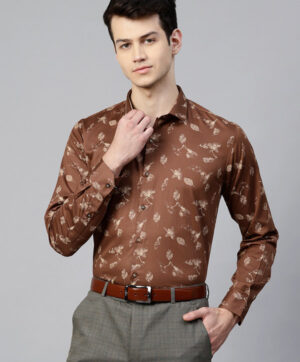 Men Brown & Beige Slim Fit Printed Casual Shirt