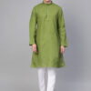 Men Green & White Solid Kurta with Pyjamas