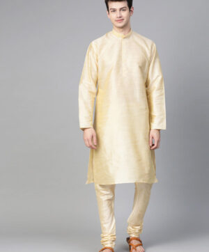 Men Beige Solid Kurta with Churidar