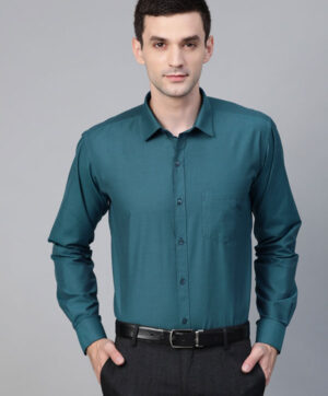 Men Teal Blue Slim Fit Solid Formal Shirt