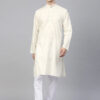 Men Off-White Self Striped Kurta with Pyjamas