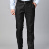 Men Black Self Design Slim Fit Formal Trousers