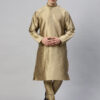 Men Golden Self Design Kurta with Churidar