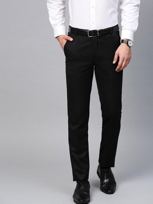 Men Black Smart Slim Fit Solid Formal Trousers – ManQ