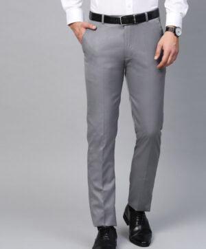 Men Grey Smart Slim Fit Solid Formal Trousers