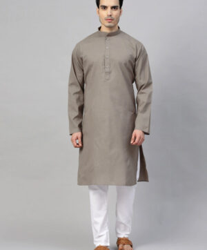 Men Grey & White Solid Kurta with Pyjamas