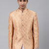 Men Peach Self-Design Slim Fit Bandhgala Blazer