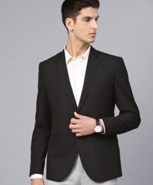 Men Black Slim Fit Solid Single Breasted Formal Blazer