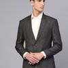 Men Charcoal Grey Slim Fit Solid Single Breasted Formal Blazer