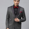 Men Charcoal Grey Solid Single-Breasted Slim Fit Tuxedo Blazer