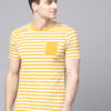 Men Mustard Yellow & White Striped Round Neck T-shirt