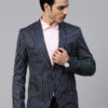 Men Navy Blue & White Striped Single-Breasted Slim Fit Formal Blazer