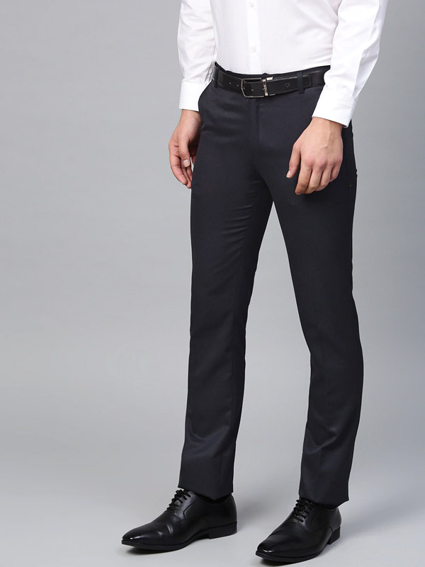 Men Navy Blue Smart Slim Fit Solid Formal Trousers – ManQ