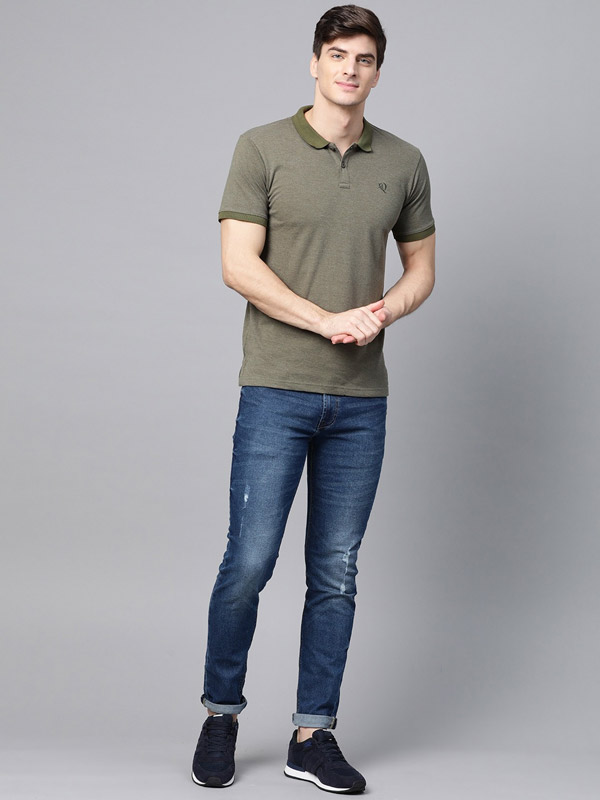 Men Olive Green Solid Polo Collar T-shirt – ManQ